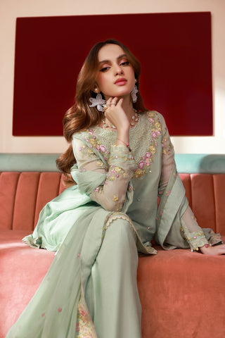 SS25DA-2712 L-GREEN 2PCS EMBROIDERED KURTA WITH TROUSER