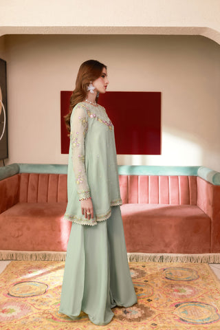 SS25DA-2712 L-GREEN 2PCS EMBROIDERED KURTA WITH TROUSER