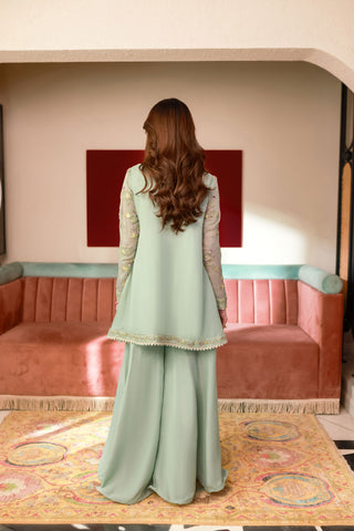 SS25DA-2712 L-GREEN 2PCS EMBROIDERED KURTA WITH TROUSER