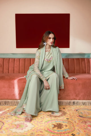 SS25DA-2712 L-GREEN 2PCS EMBROIDERED KURTA WITH TROUSER