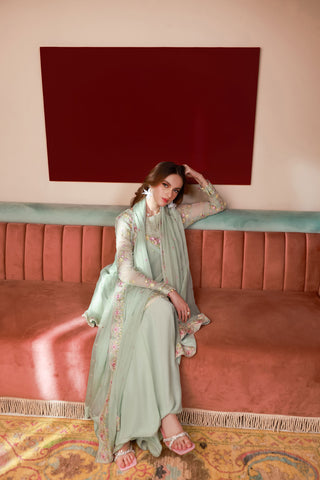 SS25DA-2712 L-GREEN 2PCS EMBROIDERED KURTA WITH TROUSER