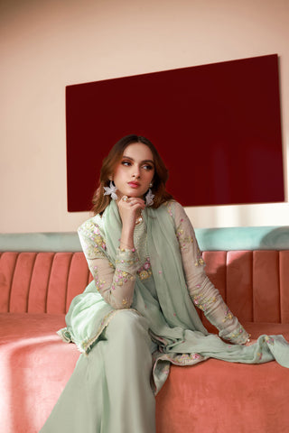 SS25DA-2712 L-GREEN 2PCS EMBROIDERED KURTA WITH TROUSER