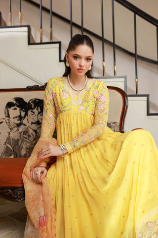 SS25DA-2713 YELLOW 2PCS EMBROIDERED KURTA WITH TROUSER