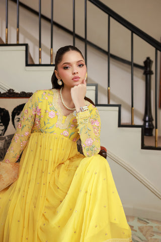SS25DA-2713 YELLOW 2PCS EMBROIDERED KURTA WITH TROUSER