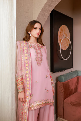 SS25DA-2714 PINK 2PCS EMBROIDERED KURTA WITH TROUSER