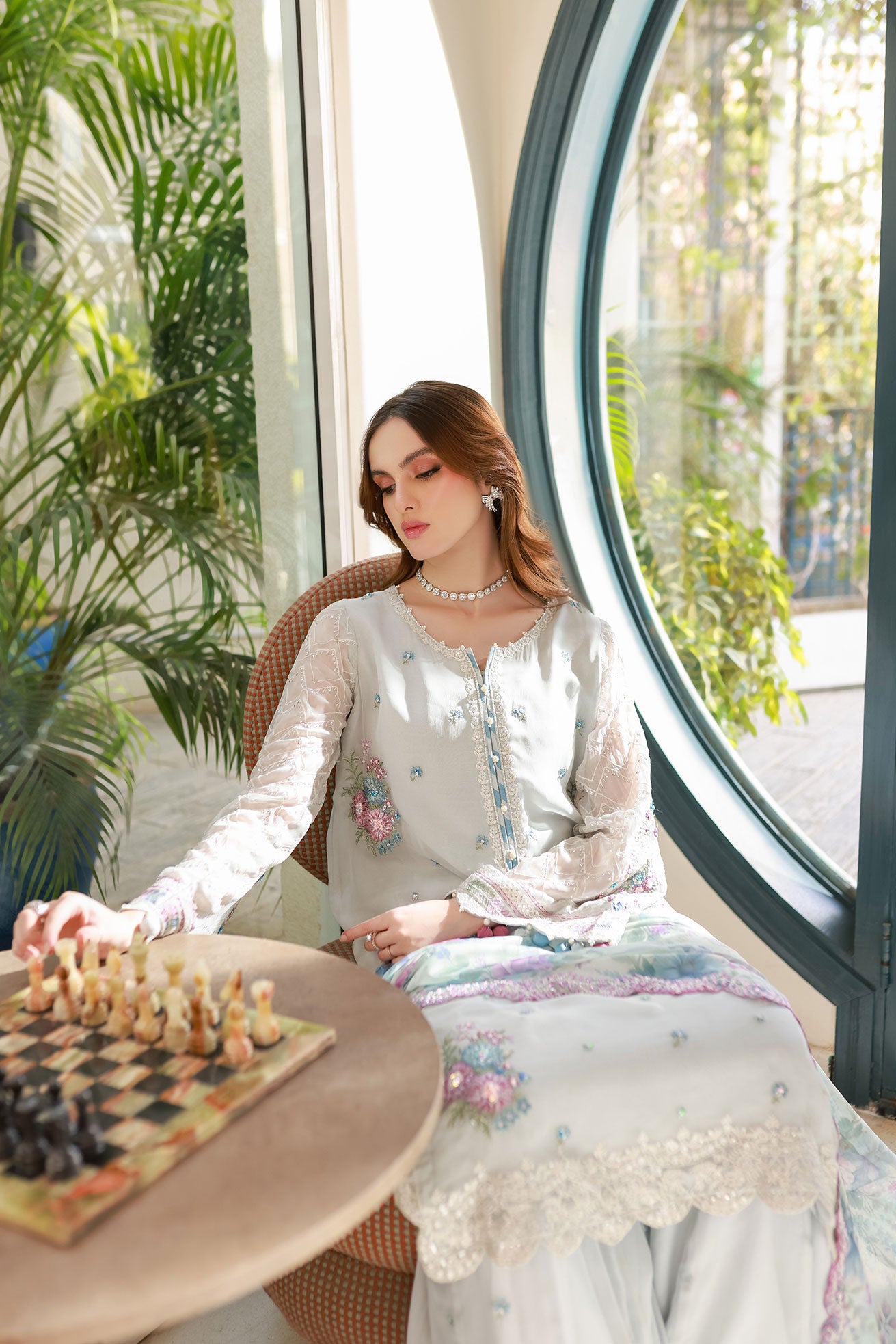 SS25DA-2715 L-GREY 2PCS EMBROIDERED KURTA WITH TROUSER
