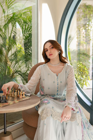 SS25DA-2715 L-GREY 2PCS EMBROIDERED KURTA WITH TROUSER