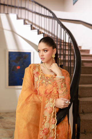 SS25DA-2716 ORANGE 2PCS EMBROIDERED KURTA WITH TROUSER