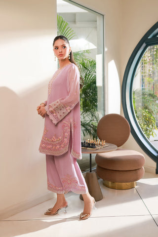 SS25DA-2718 L-PURPLE 2PCS EMBROIDERED KURTA WITH TROUSER
