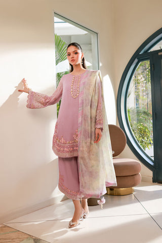 SS25DA-2718 L-PURPLE 2PCS EMBROIDERED KURTA WITH TROUSER