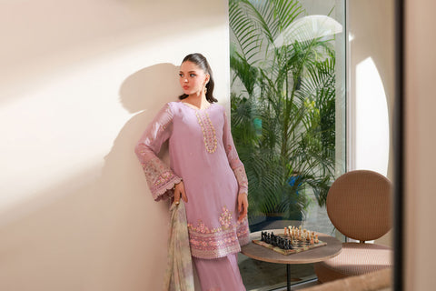 SS25DA-2718 L-PURPLE 2PCS EMBROIDERED KURTA WITH TROUSER