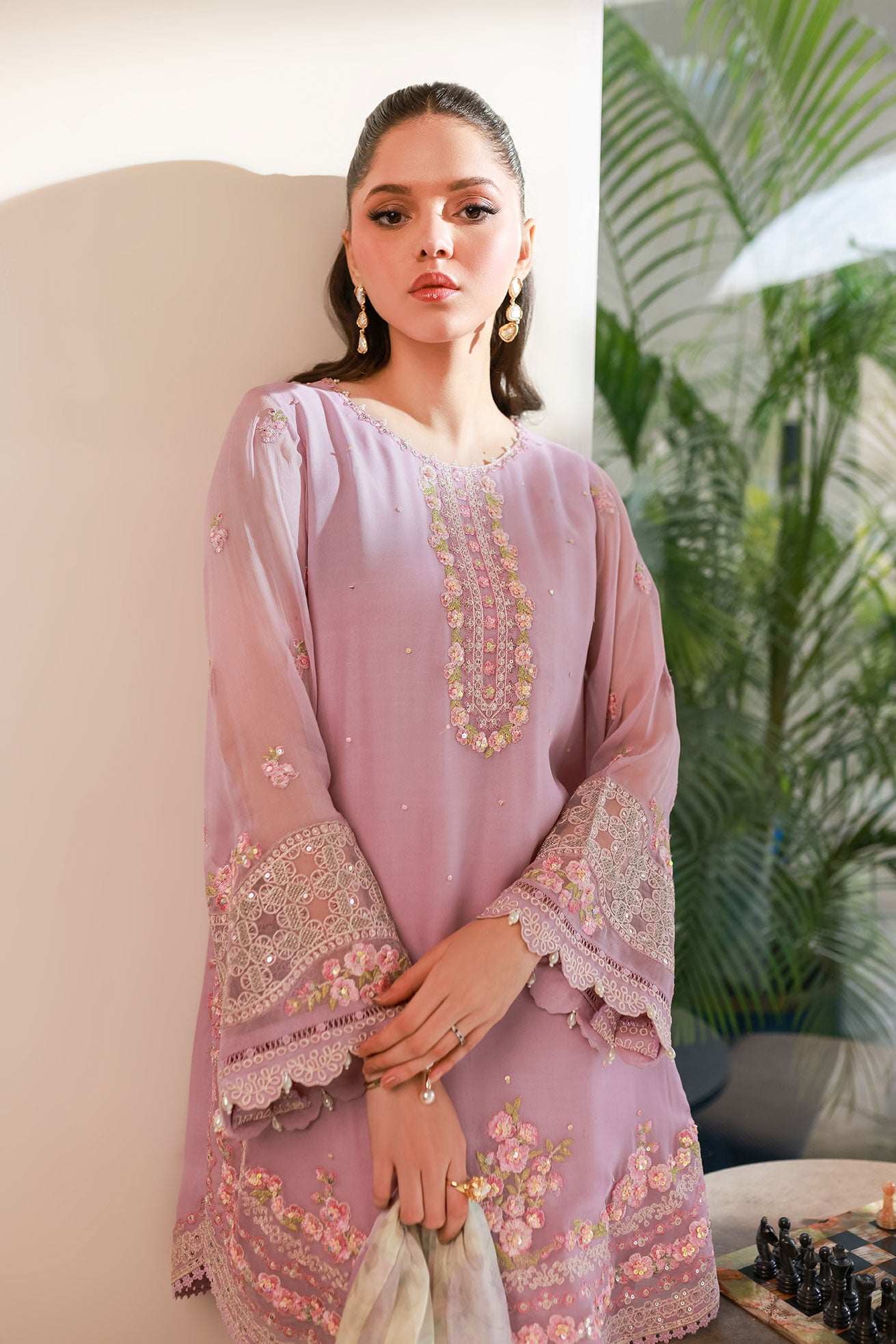 SS25DA-2718 L-PURPLE 2PCS EMBROIDERED KURTA WITH TROUSER