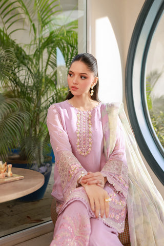 SS25DA-2718 L-PURPLE 2PCS EMBROIDERED KURTA WITH TROUSER