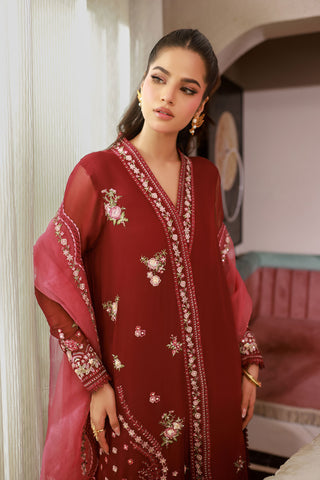 SS25DA-2719 MAROON 2PCS EMBROIDERED KURTA WITH TROUSER