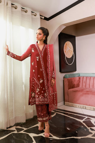 SS25DA-2719 MAROON 2PCS EMBROIDERED KURTA WITH TROUSER
