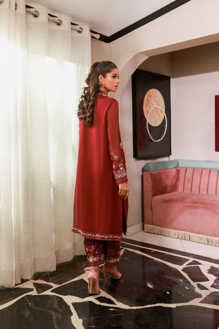 SS25DA-2719 MAROON 2PCS EMBROIDERED KURTA WITH TROUSER
