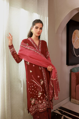 SS25DA-2719 MAROON 2PCS EMBROIDERED KURTA WITH TROUSER