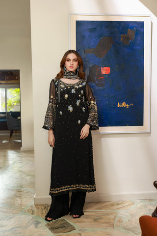 SS25DA-2720 BLACK 2PCS EMBROIDERED KURTA WITH TROUSER
