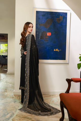 SS25DA-2720 BLACK 2PCS EMBROIDERED KURTA WITH TROUSER