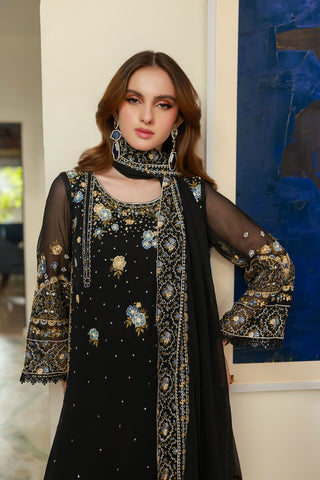 SS25DA-2720 BLACK 2PCS EMBROIDERED KURTA WITH TROUSER