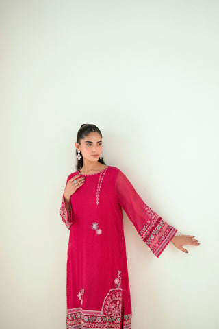 SS25DA-2723 DARK PINK  2PCS EMBROIDERED KURTA WITH TROUSER