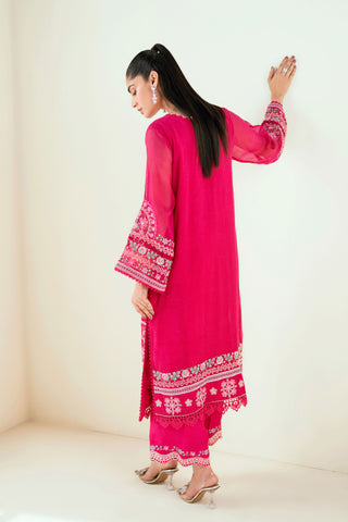 SS25DA-2723 DARK PINK  2PCS EMBROIDERED KURTA WITH TROUSER
