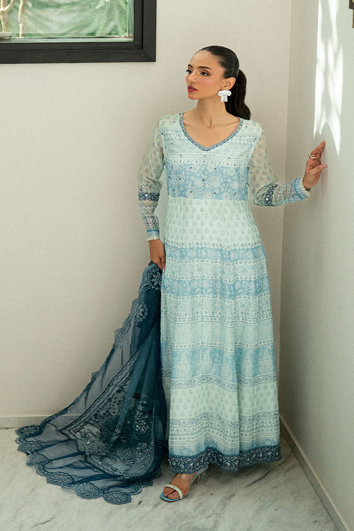 SS25DD-2728  BLUE  EMBROIDERED DUPATTA