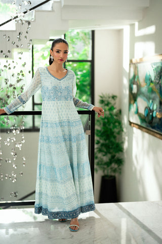 SS25DA-2728 SKY BLUE  2PCS EMBROIDERED PISHWAS WITH TROUSER