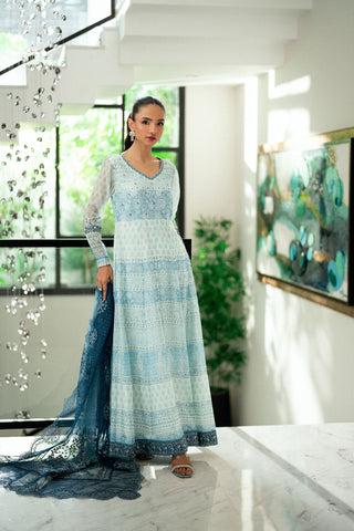 SS25DA-2728 SKY BLUE  2PCS EMBROIDERED PISHWAS WITH TROUSER