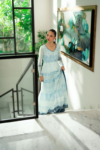SS25DA-2728 SKY BLUE  2PCS EMBROIDERED PISHWAS WITH TROUSER
