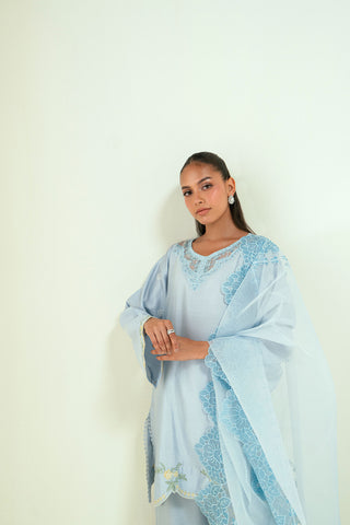 SS25DD-2731  BLUE  EMBROIDERED DUPATTA