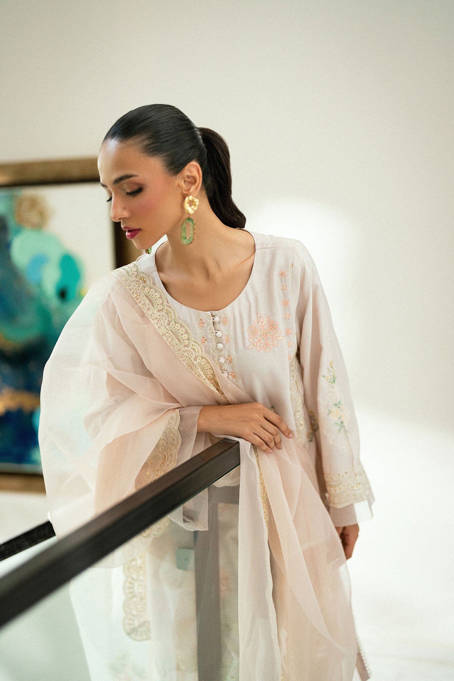SS24DD-2735 PEACH EMBROIDERED DUPATTA