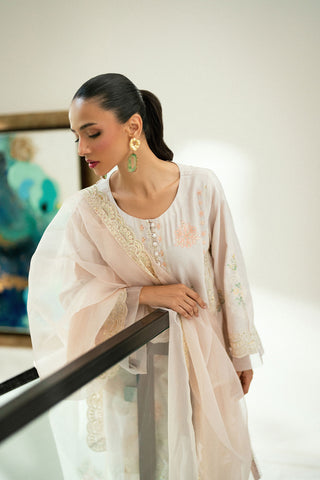 SS25DA-2735 T-PINK  2PCS EMBROIDERED KURTA WITH TROUSER