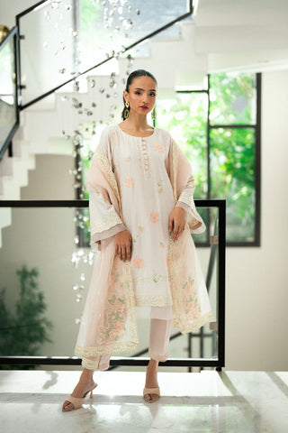 SS25DA-2735 T-PINK  2PCS EMBROIDERED KURTA WITH TROUSER