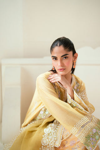 SS25DA-2741  YELLOW  2PCS  EMBROIDERED KURTA WITH TROUSER