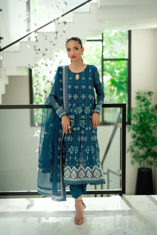 SS25DD-2742  BLUE  EMBROIDERED DUPATTA