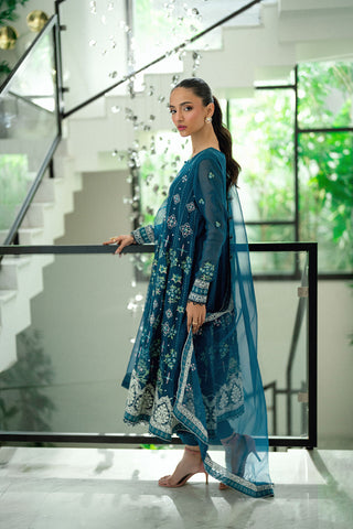 SS25DD-2742  BLUE  EMBROIDERED DUPATTA