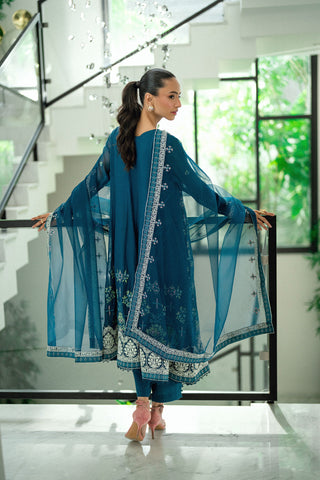 SS25DD-2742  BLUE  EMBROIDERED DUPATTA