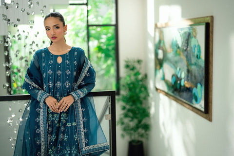 SS25DD-2742  BLUE  EMBROIDERED DUPATTA