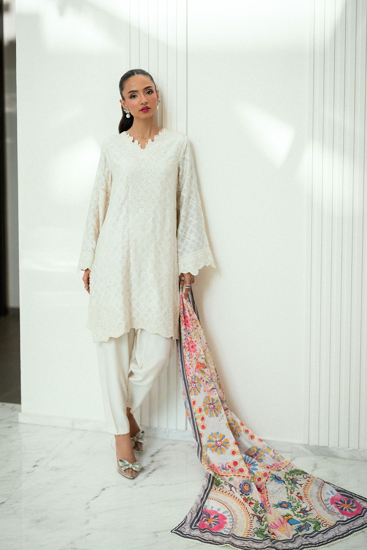 SS25DD-2743  OFF WHITE  PRINTED DUPATTA