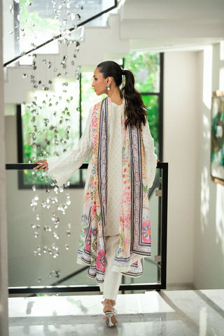 SS25DA-2743 OFF WHITE  2PCS EMBROIDERED KURTA WITH TROUSER