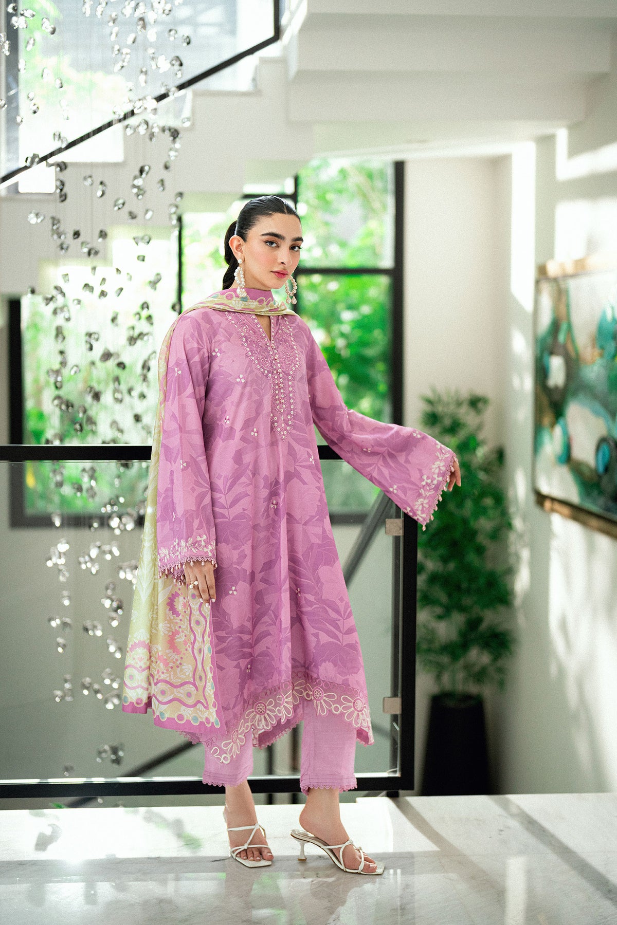 SS25DA-2746 LILAC 2PCS EMBROIDERED KURTA WITH TROUSER