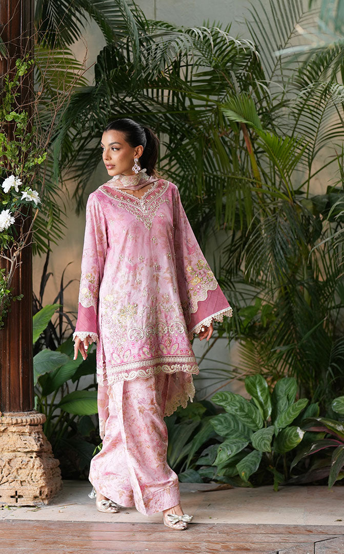 SS25DA-2756 PINK 2PCS  EMBROIDERED KURTA WITH TROUSER