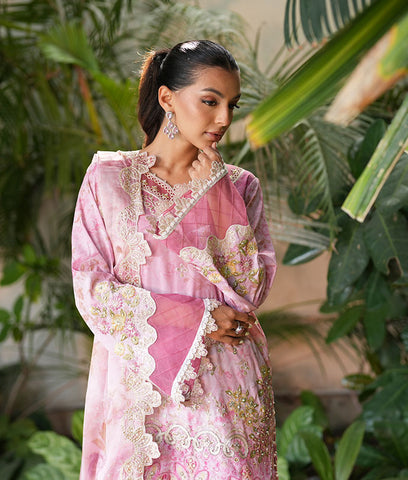 SS25DA-2756 PINK 2PCS  EMBROIDERED KURTA WITH TROUSER