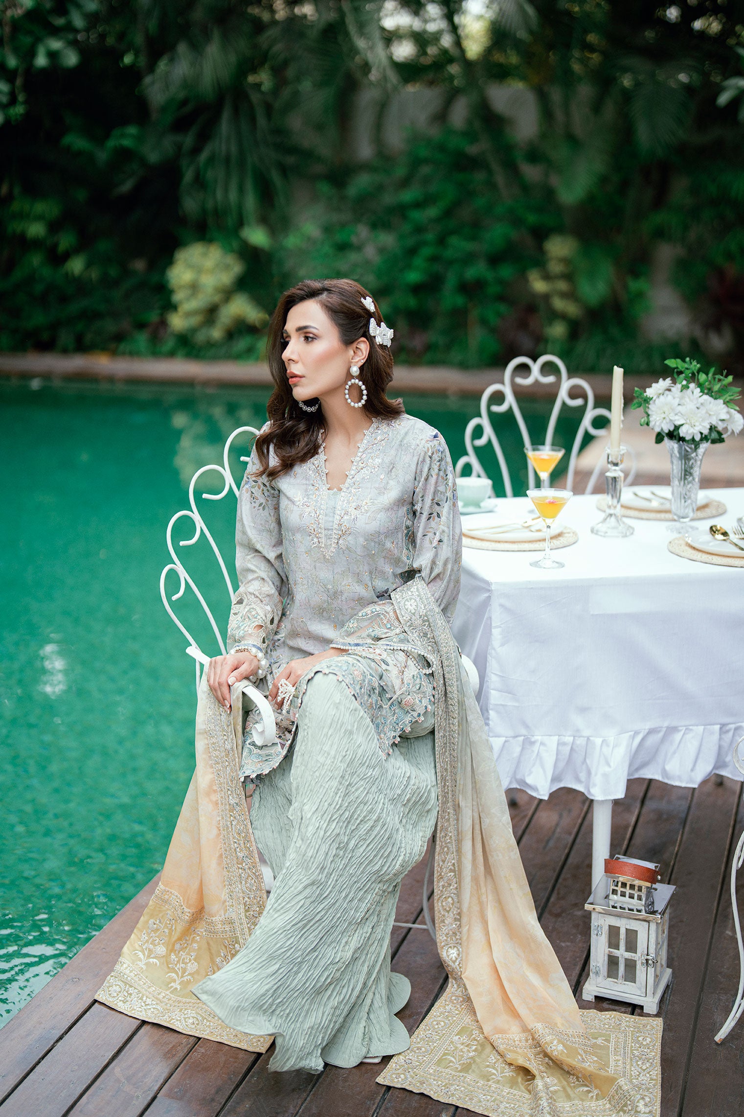 SS25DA-2758 GREEN 2PCS HAND EMBELLISHED KURTA WITH TROUSER