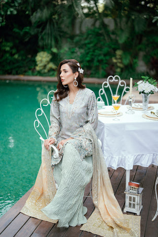 SS25DA-2758 GREEN 2PCS HAND EMBELLISHED KURTA WITH TROUSER