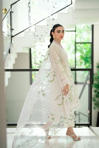 SS25DA-2761 CREAM  2PCS EMBROIDERED KURTA WITH TROUSER