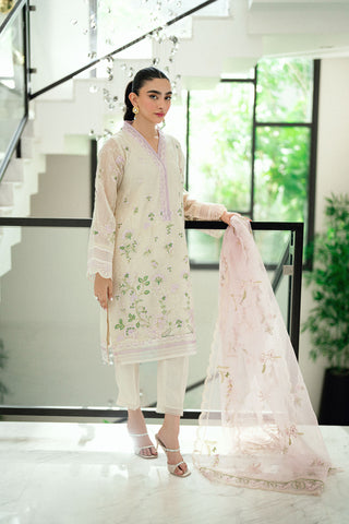 SS25DA-2761 CREAM  2PCS EMBROIDERED KURTA WITH TROUSER