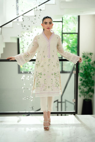 SS25DA-2761 CREAM  2PCS EMBROIDERED KURTA WITH TROUSER