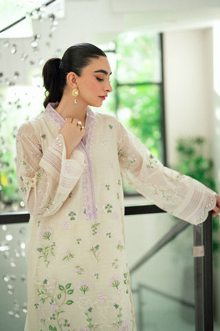 SS25DA-2761 CREAM  2PCS EMBROIDERED KURTA WITH TROUSER